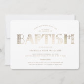 Boho Classy Gold/Weiße Typografie Elegante Taufe Einladung (Vorderseite)