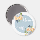 Boho Clean Dirty Floral Blue Geschirrspülmaschine Magnet (Vorderseite/Rückseite)