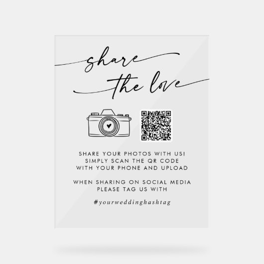Boho Clear Acrylic Wedding Share the Liebe QR Code Acrylschild (Vorderseite)