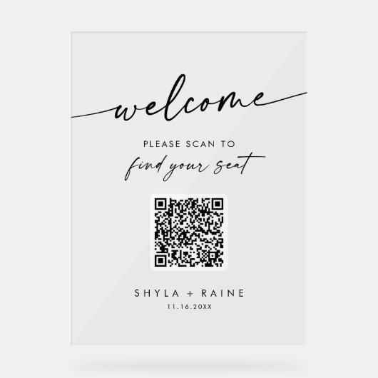 Boho Clear QR Code Akryllische Hochzeitskizze Acrylschild (Vorderseite)