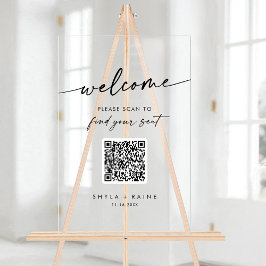 Boho Clear QR Code Akryllische Hochzeitskizze Acrylschild