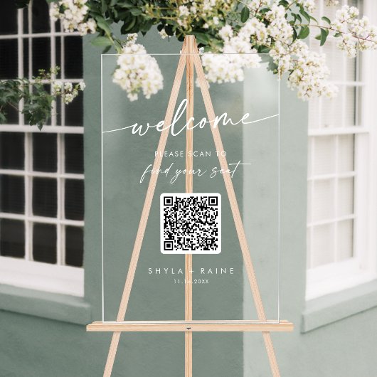 Boho Clear QR Code Akryllische Hochzeitskizze Acrylschild