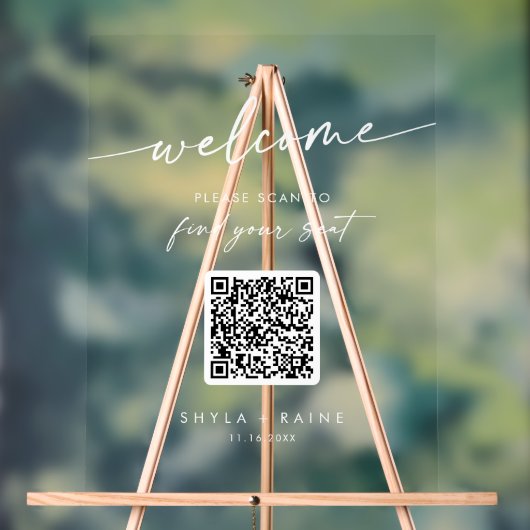 Boho Clear QR Code Akryllische Hochzeitskizze Acrylschild (Neutral)