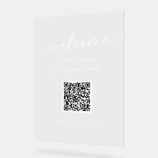 Boho Clear QR Code Akryllische Hochzeitskizze Acrylschild (Winkel)