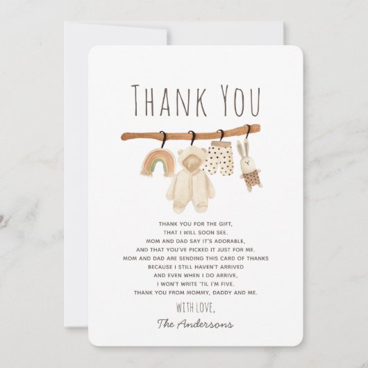 Boho Clothesline Baby Dusche Danke Karte (Vorderseite)