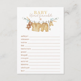 Boho Clothesline Baby Word Scramble Game Begleitkarte