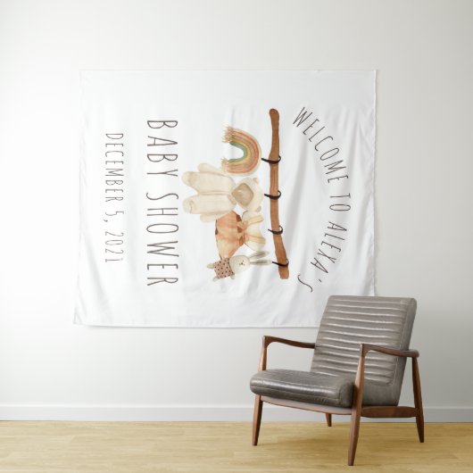 Boho Clothesline Babydusche Begrüßungsschild Wandteppich (Beispiel (Horizontal))