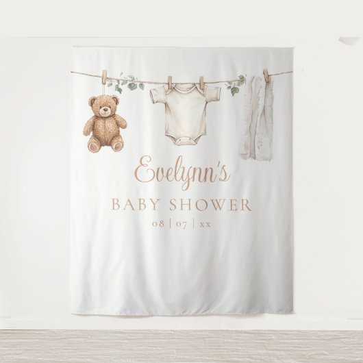 Boho Clothesline Babydusche Foto Hintergrund Wandteppich (Vorderseite)