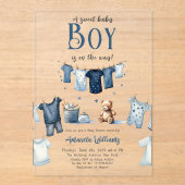Boho Clothesline Blue Sweet Boy Baby Dusche Acryleinladungen (Vorderseite)