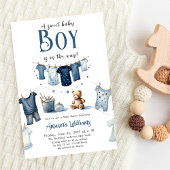 Boho Clothesline Blue Sweet Boy Baby Dusche Einladung