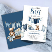 Boho Clothesline Blue Sweet Boy Baby Dusche Einladung