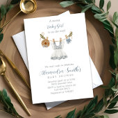 Boho Clothesline Girl blau-weiß Aquarell Einladung