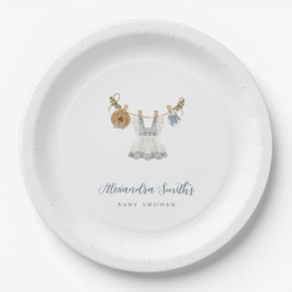 Boho Clothesline Girl blau-weiß Aquarell Pappteller