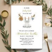 Boho Clothesline Girl blau weiß und grün Einladung