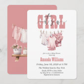 Boho Clothesline Pink seine Girl Baby Dusche Einladung (Vorne/Hinten)