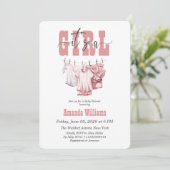 Boho Clothesline Pink seine Girl Baby Dusche Einladung (Stehend Vorderseite)