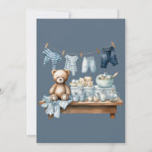 Boho Clothesline Sweet Blue Boy Baby Dusche Einladung (Rückseite)