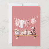 Boho Clothesline Sweet Girl Pink Baby Dusche Einladung (Rückseite)