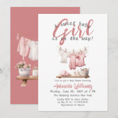 Boho Clothesline Sweet Girl Pink Baby Dusche Einladung (Vorne/Hinten)