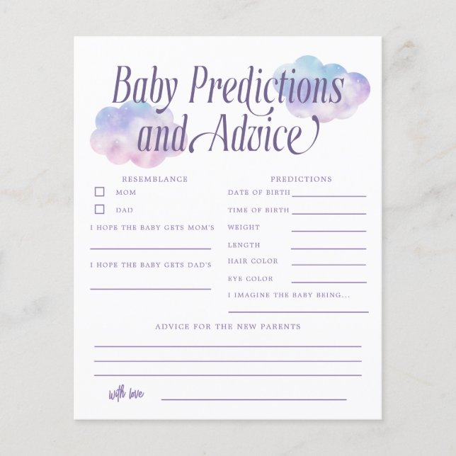 Boho Cloud Girl Baby Predictions & Advice Card (Vorderseite)