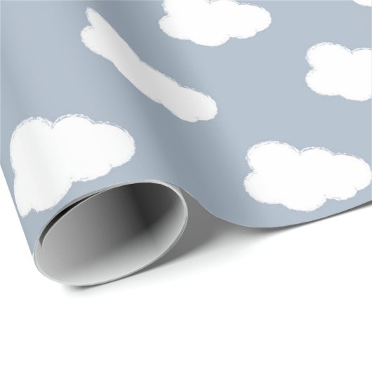 Boho Clouds Sky Simple Gender Neutral Kids Blue Geschenkpapier (Rolleneckpunkt)