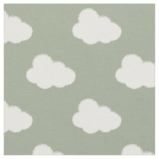 Boho Clouds Sky Simple Gender Neutral Kids Sage Stoff (Nahaufnahme)