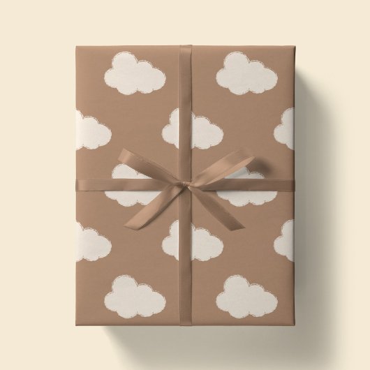 Boho Clouds Sky Simple Gender Neutral Kids Tan Geschenkpapier