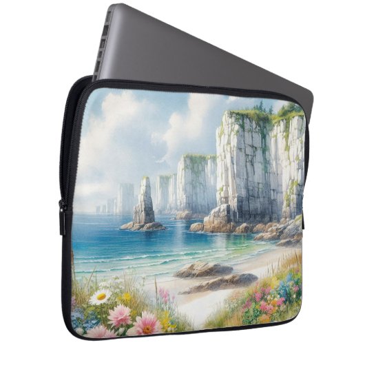 Boho Coastal Cliffs Wildflower Beach Art Laptopschutzhülle (Vorne Rechts)