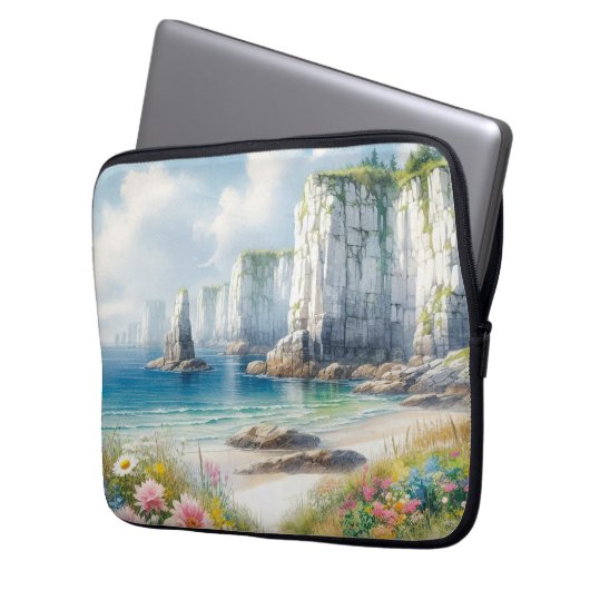 Boho Coastal Cliffs Wildflower Beach Art Laptopschutzhülle (Vorderseite Links)