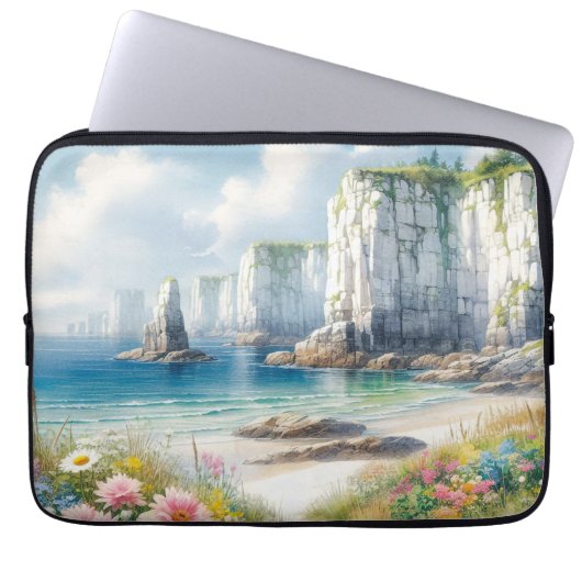 Boho Coastal Cliffs Wildflower Beach Art Laptopschutzhülle (Vorderseite)