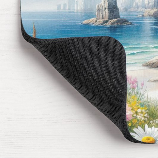 Boho Coastal Cliffs Wildflower Beach Art Mousepad (Ecke)