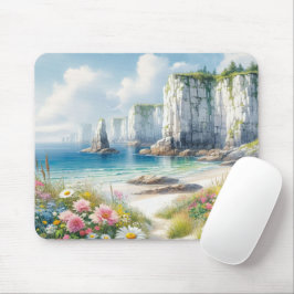 Boho Coastal Cliffs Wildflower Beach Art Mousepad