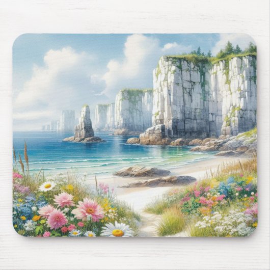 Boho Coastal Cliffs Wildflower Beach Art Mousepad (Vorne)