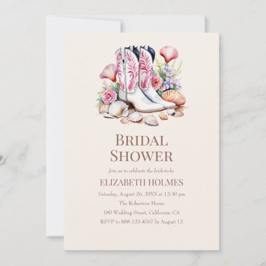 Boho Coastal Cowgirl Bridal Dusche Einladung (Vorderseite)