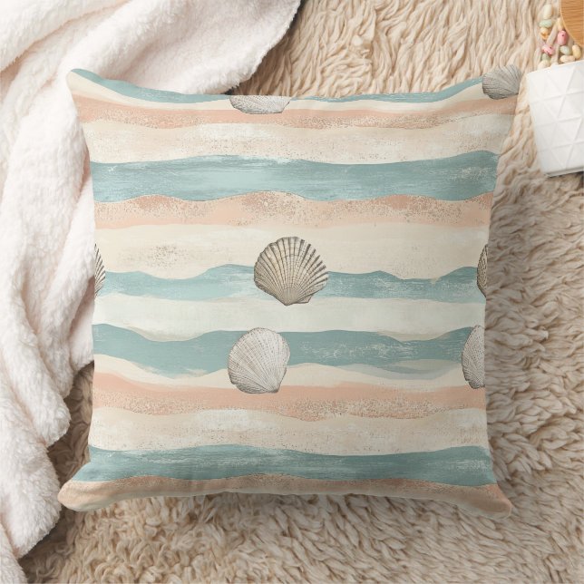 Boho Coastal Seashell Wave Pattern (5) Kissen (Decke)