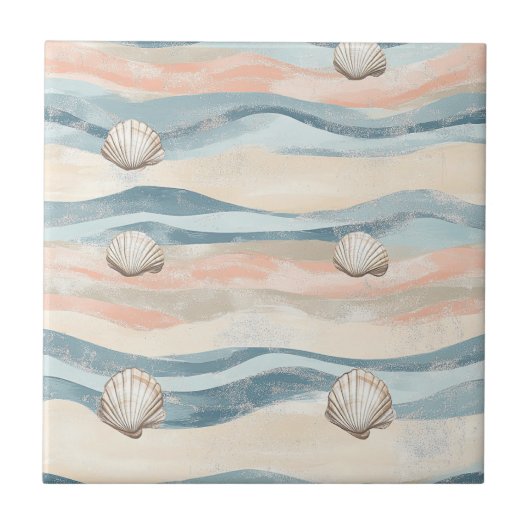 Boho Coastal Seashell Wave Pattern (8) Fliese (Vorderseite)