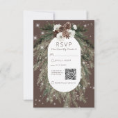 Boho Cocoa Pine Winter Sparkle QR-Code RSVP Karte (Vorderseite)