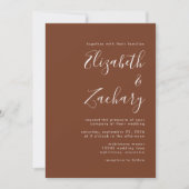 Boho Coffee Brown Minimalistische Script Wedding Einladung (Vorderseite)