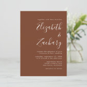 Boho Coffee Brown Minimalistische Script Wedding Einladung (Stehend Vorderseite)
