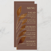 Boho Coffee Brown und Gold Leaf | Moderne Hochzeit Menükarte (Vorne/Hinten)
