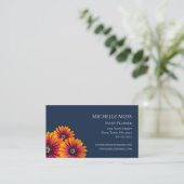 Boho Colorful Daisies Botanical Navy Blue Visitenkarte (Stehend Vorderseite)