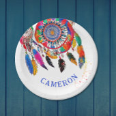 Boho Colorful Dreamcatcher Bday Feather Pappteller