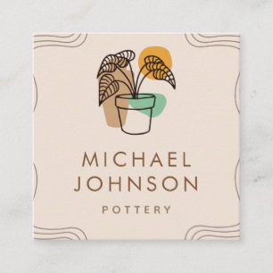 Boho Colorful Pflanze & Pot Bohemisch Potterie Ker Quadratische Visitenkarte