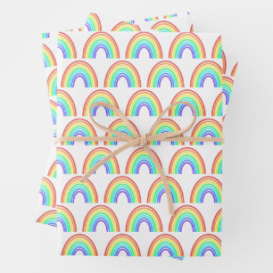 Boho Colorful Rainbow Pattern Geburtstagsfeier Geschenkpapier Set
