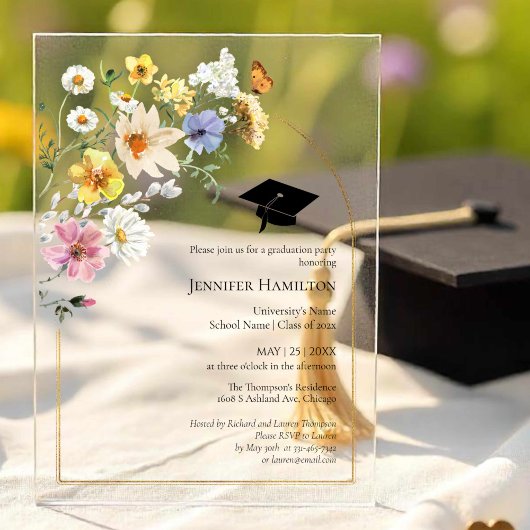 Boho Colorful Wildblume Graduation Party Foto Acryleinladungen