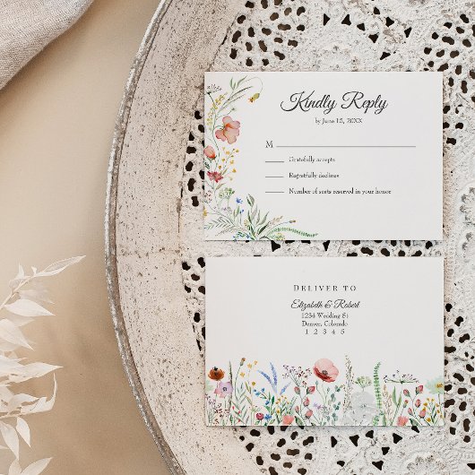 Boho Colorful Wildblume Meadow Wedding RSVP Card Dankeskarte