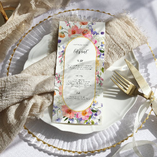 Boho Colorful Wildblume Wedding Menu Menükarte