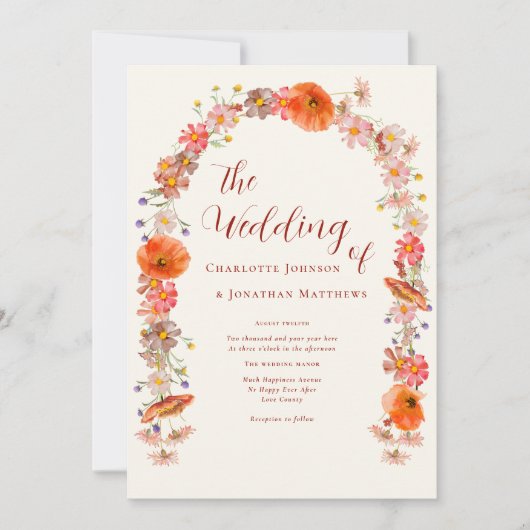 Boho Colorful Wildblume Wedding QR Code Einladung (Vorderseite)