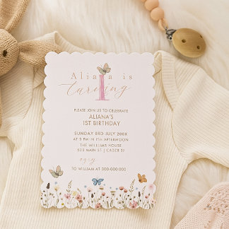 Boho Colorful Wildblumen Butterfly 1. Geburtstag Einladung
