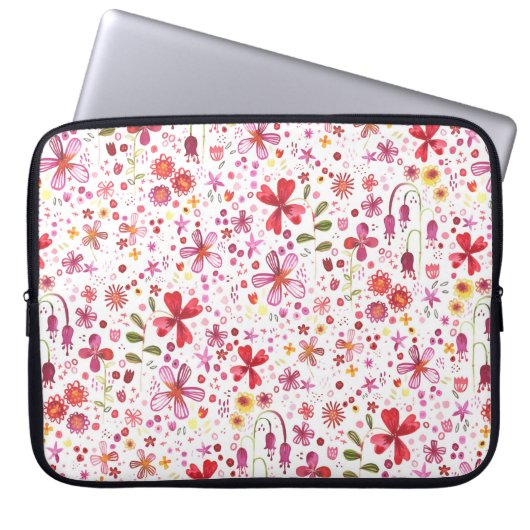 Boho Colorful Wilde Blume Wasserfarbe Laptopschutzhülle (Vorderseite)